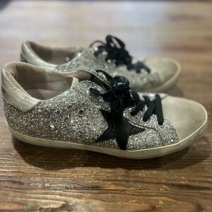 Golden Goose Silver Glitter Sneakers with Black Star Size 8